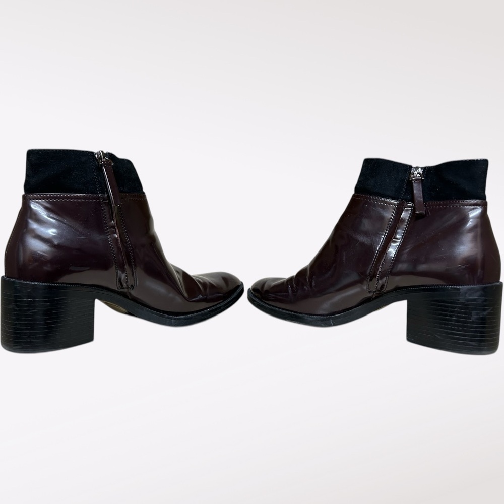 Zara Shoes Women Size 41 Leather Chelsea Ankle Boot Stack Heel Burgundy Brown - Picture 5 of 9